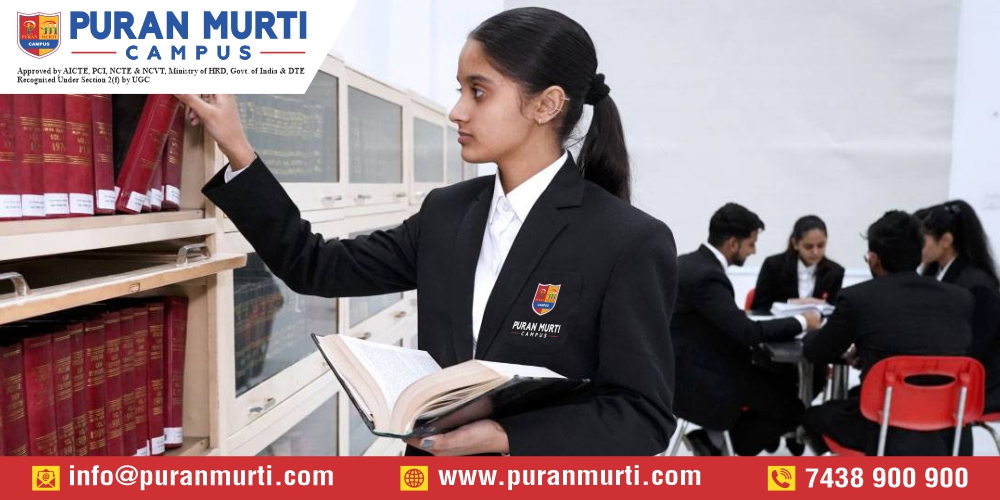 Student at Puran Murti College library studying with NCERT books.
