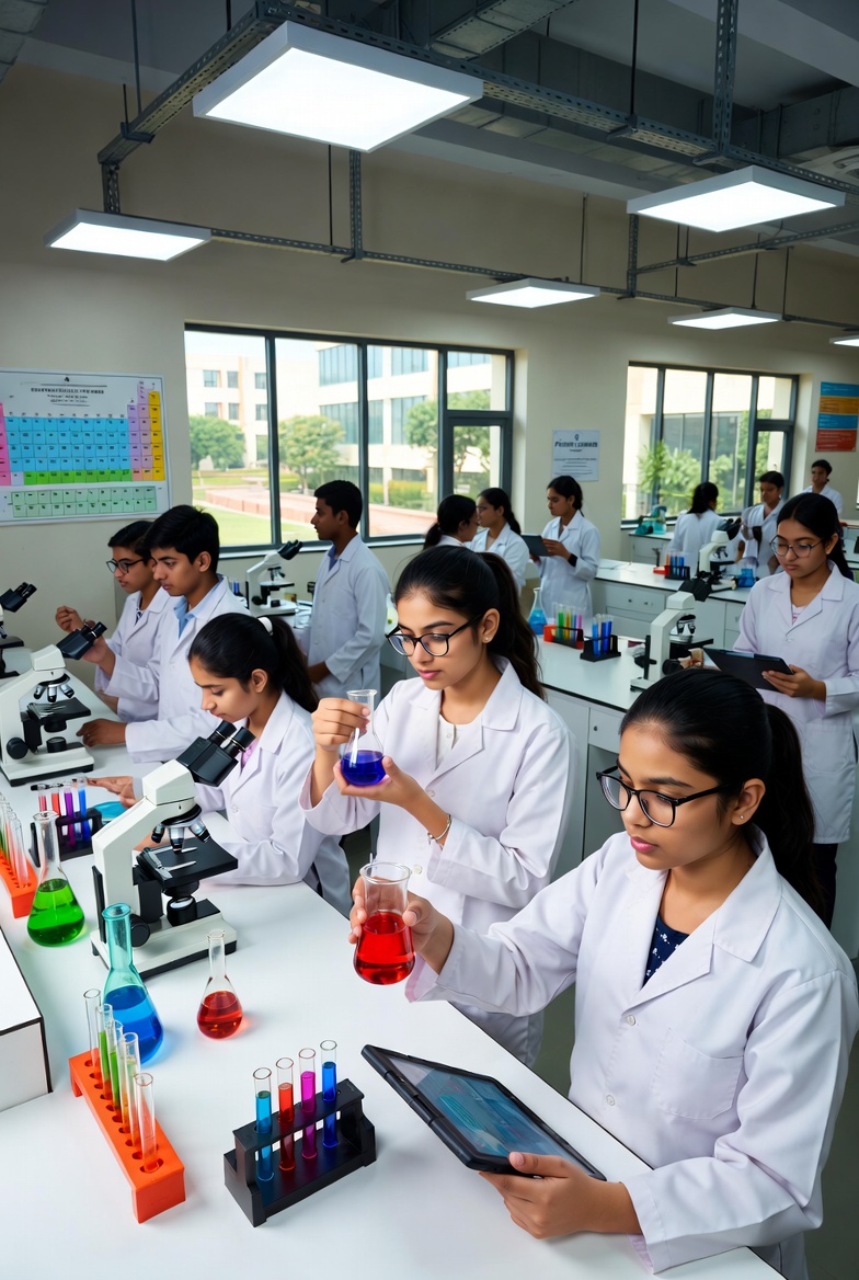 B.Pharm students in practical training Puran Murti Campus